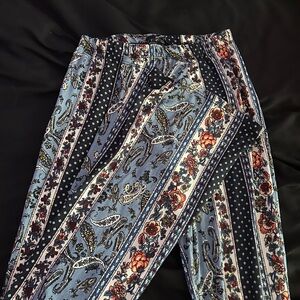 Boho Floral Paisley Wide Leg Pants - Blue, Navy, Cream